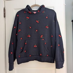 Starfit Cherry Print Navy Hoodie Sweatshirt Women's Size S